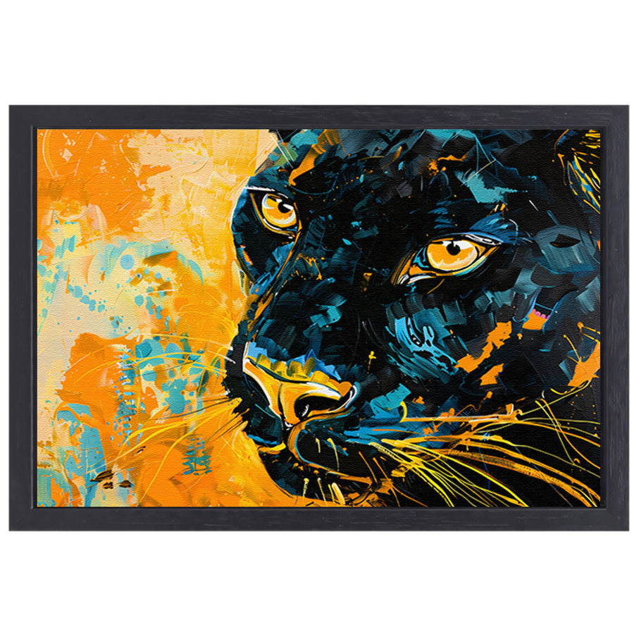 Abstract schilderij van kleurrijke zwarte panter canvas met baklijst