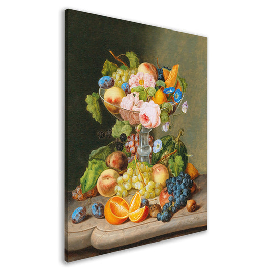 Groot stilleven met bloemen en fruit - Johann Georg Seitz canvas
