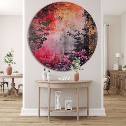 Levendige abstracte bloemen en planten compositie forex muurcirkel