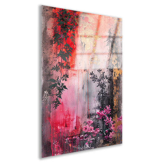 Levendige abstracte bloemen en planten compositie acrylglas