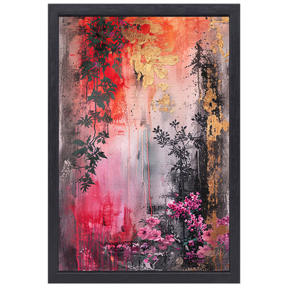 Levendige abstracte bloemen en planten compositie canvas met baklijst