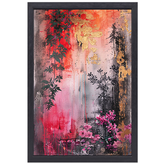 Levendige abstracte bloemen en planten compositie canvas met baklijst