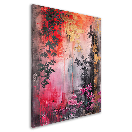 Levendige abstracte bloemen en planten compositie canvas