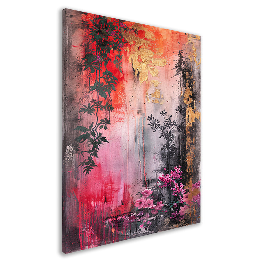 Levendige abstracte bloemen en planten compositie canvas