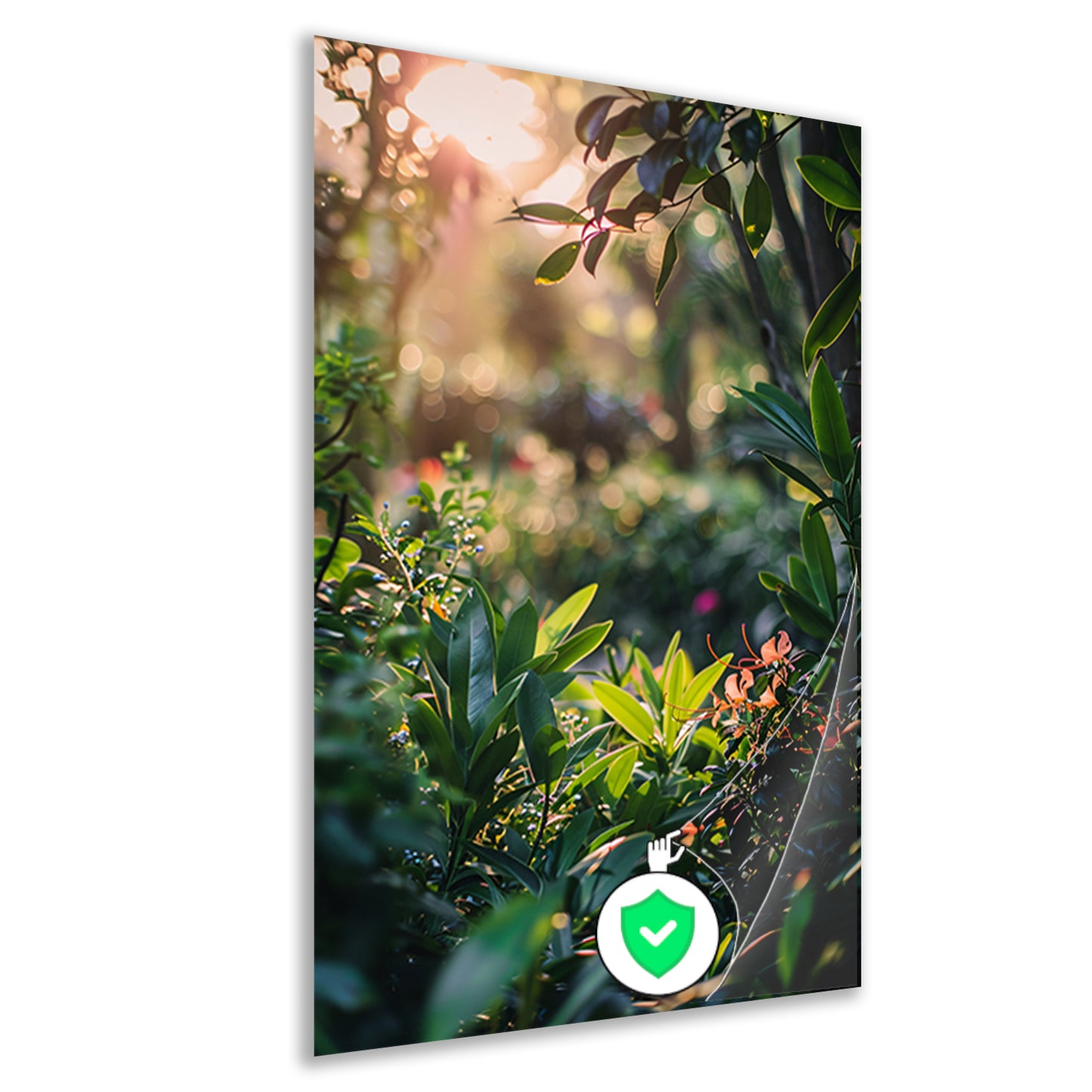 Zonnestralen door groene planten poster