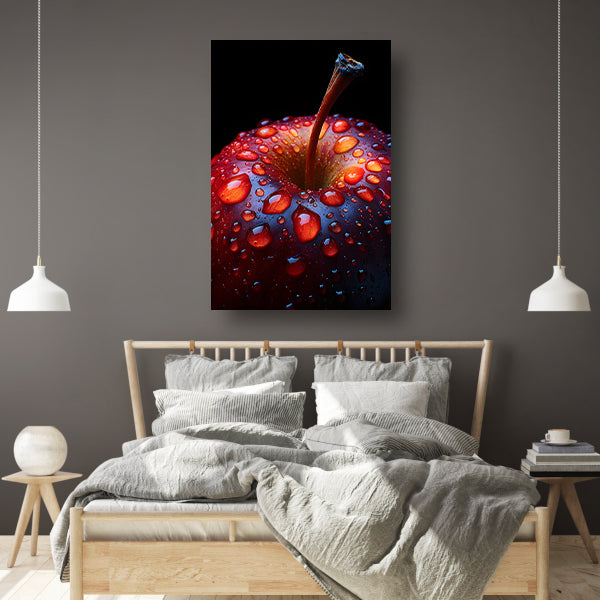 Close-up van een rode appel met waterdruppels canvas met baklijst