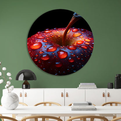 Close-up van een rode appel met waterdruppels aluminium muurcirkel