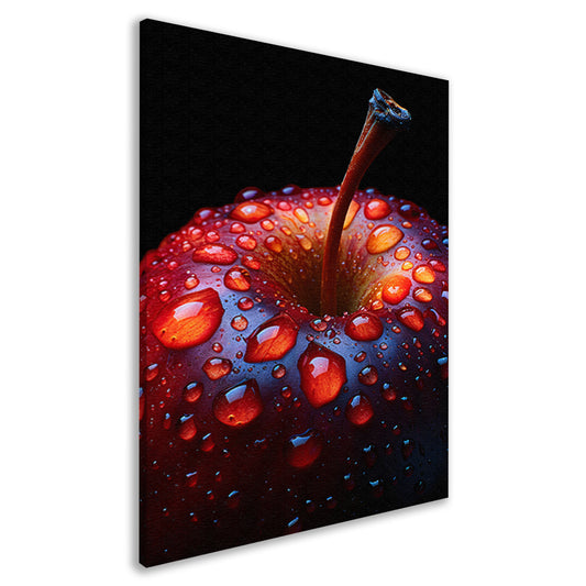 Close-up van een rode appel met waterdruppels canvas