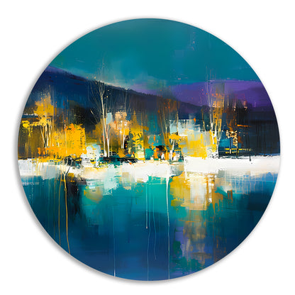 Abstracte digitale kunst van kleurrijk landschap aluminium muurcirkel