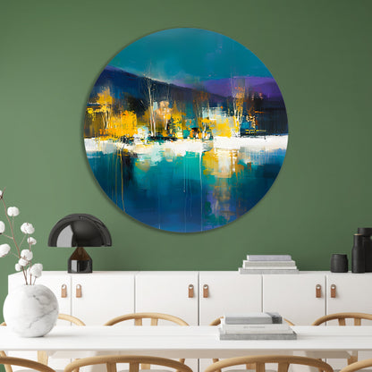 Abstracte digitale kunst van kleurrijk landschap aluminium muurcirkel