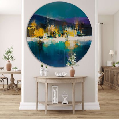 Abstracte digitale kunst van kleurrijk landschap aluminium muurcirkel