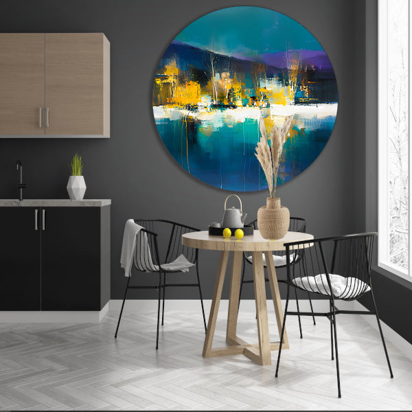 Abstracte digitale kunst van kleurrijk landschap aluminium muurcirkel
