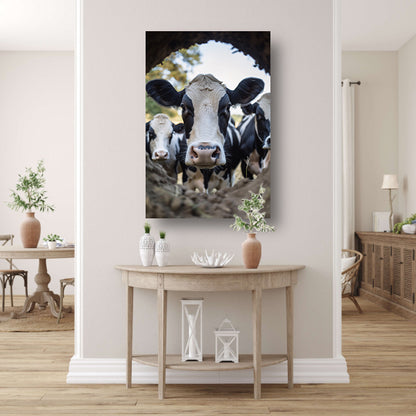 Nieuwsgierige koeien in de aarde canvas