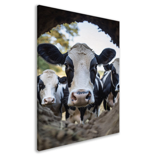 Nieuwsgierige koeien in de aarde canvas