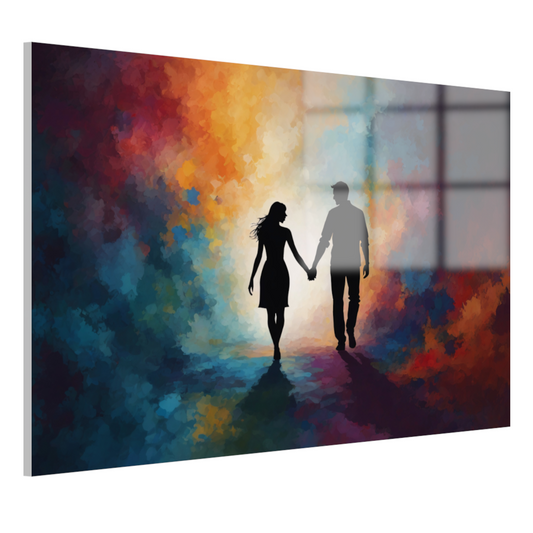 Hand in Hand: Silhouet tegen Kleurenpracht acrylglas