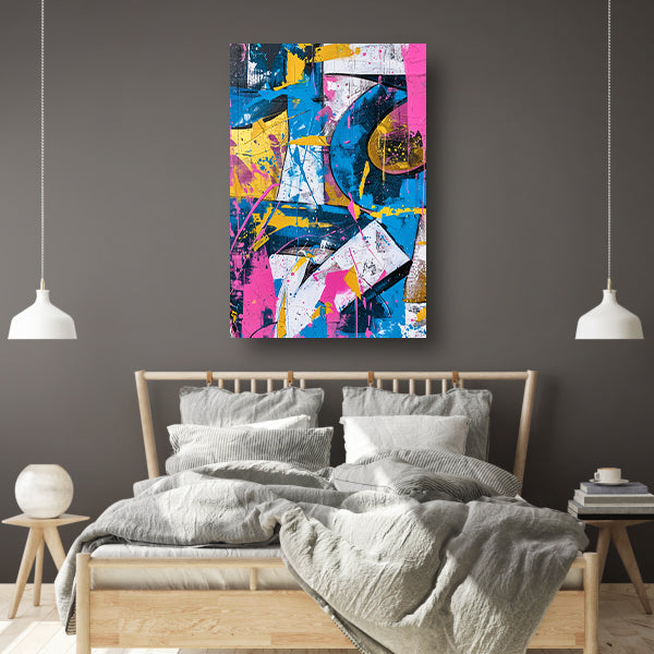 Abstract kleurrijk schilderij met dynamische lijnen poster