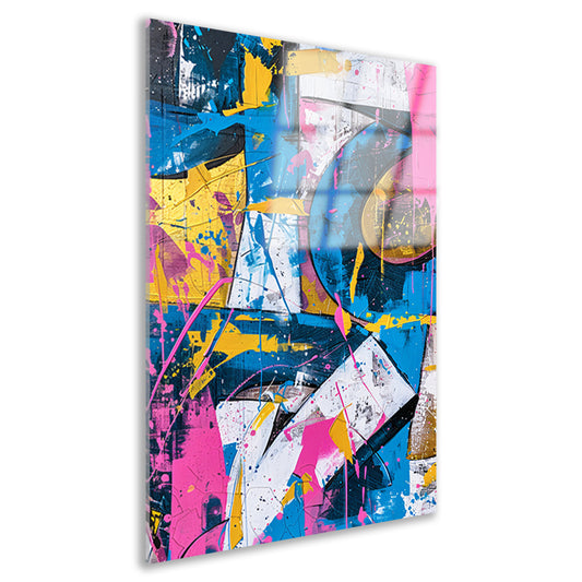 Abstract kleurrijk schilderij met dynamische lijnen acrylglas