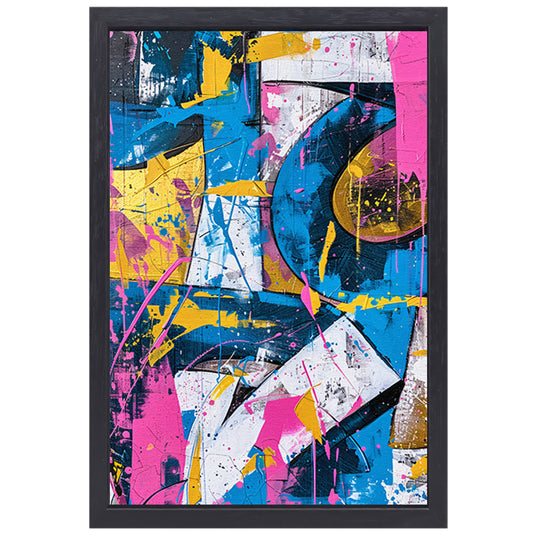 Abstract kleurrijk schilderij met dynamische lijnen canvas met baklijst