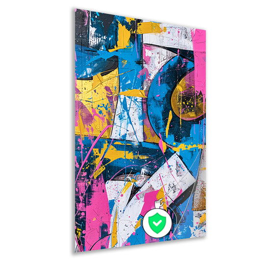 Abstract kleurrijk schilderij met dynamische lijnen poster
