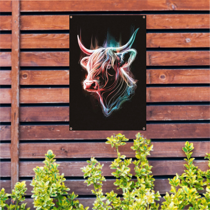 Abstracte Kleurendans van een Schotse hooglander tuinposter