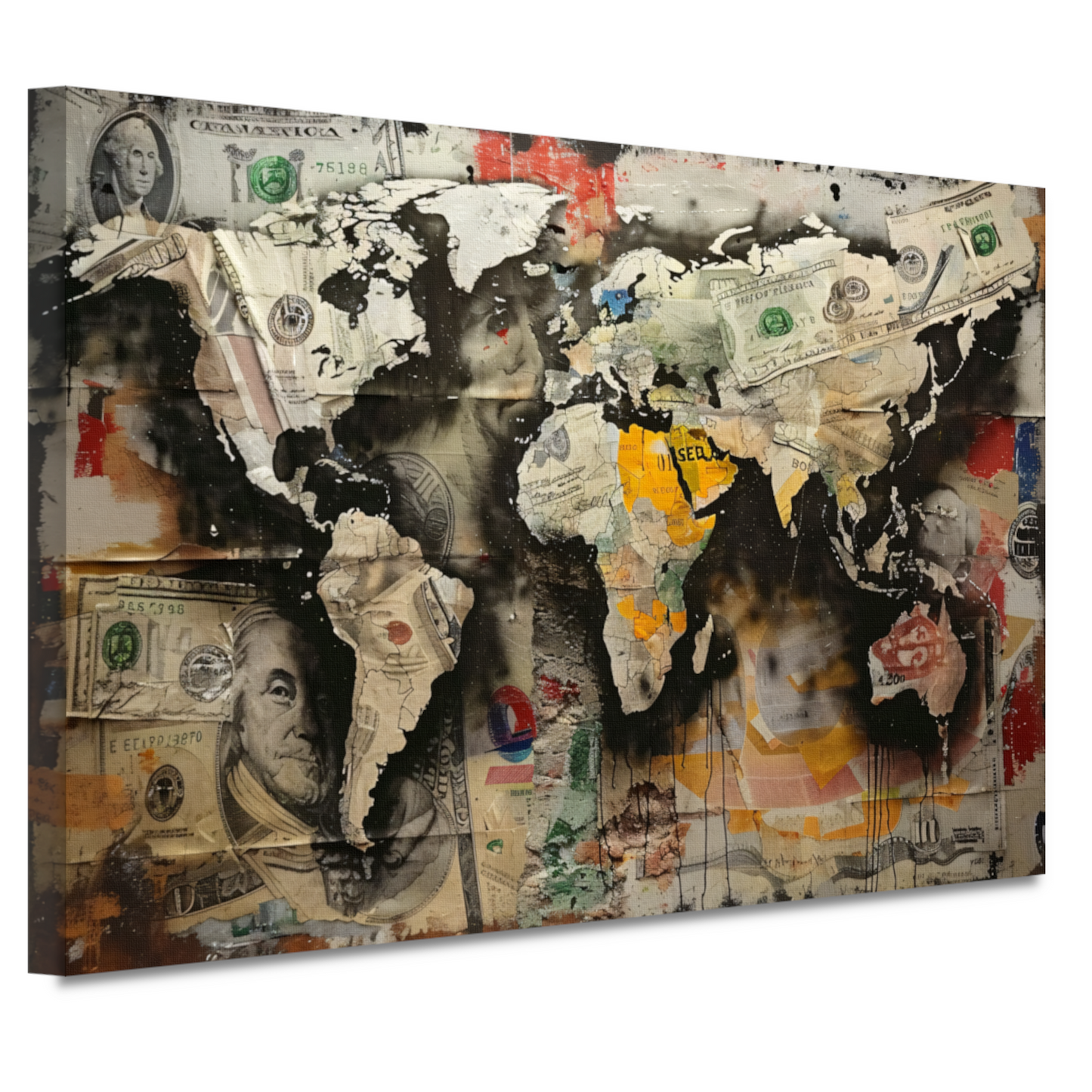 Popart Wereldkaart Geld canvas