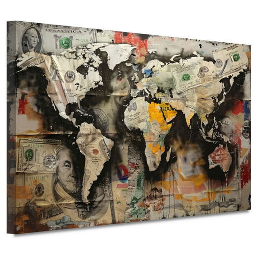 Popart Wereldkaart Geld canvas