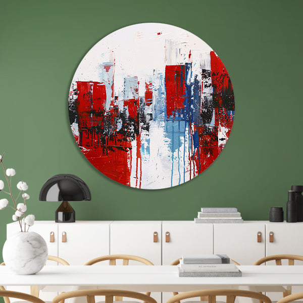 Abstracte stad in dynamische kleuren schilderij aluminium muurcirkel
