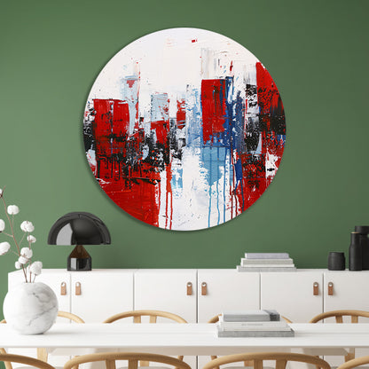 Abstracte stad in dynamische kleuren schilderij aluminium muurcirkel