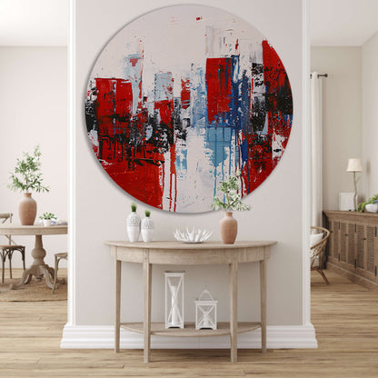 Abstracte stad in dynamische kleuren schilderij aluminium muurcirkel