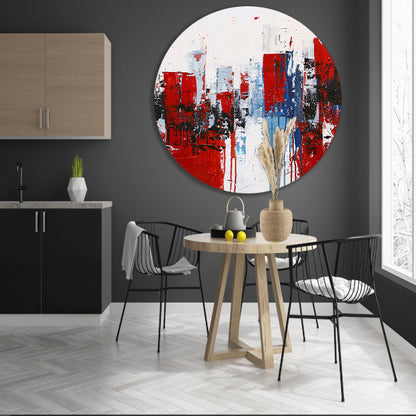 Abstracte stad in dynamische kleuren schilderij aluminium muurcirkel