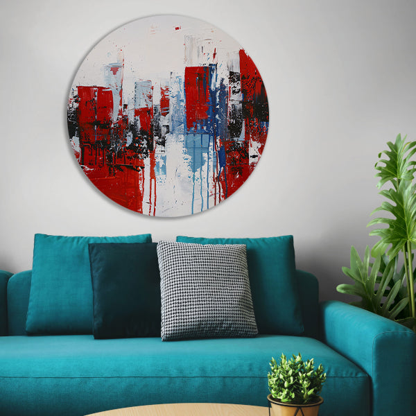 Abstracte stad in dynamische kleuren schilderij aluminium muurcirkel