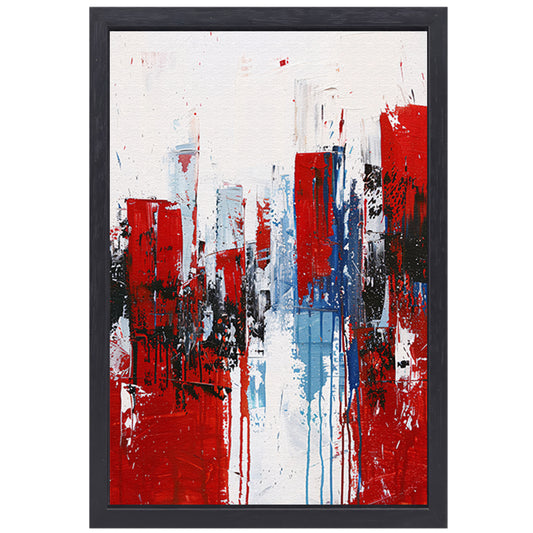 Abstracte stad in dynamische kleuren schilderij canvas met baklijst