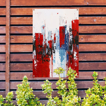 Abstracte stad in dynamische kleuren schilderij tuinposter