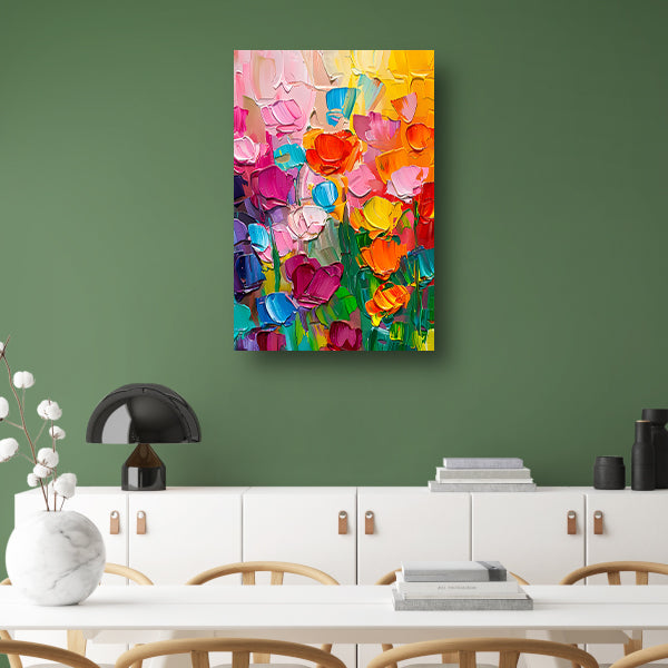 Abstract kleurrijk bloemenveld schilderij voor interieur canvas