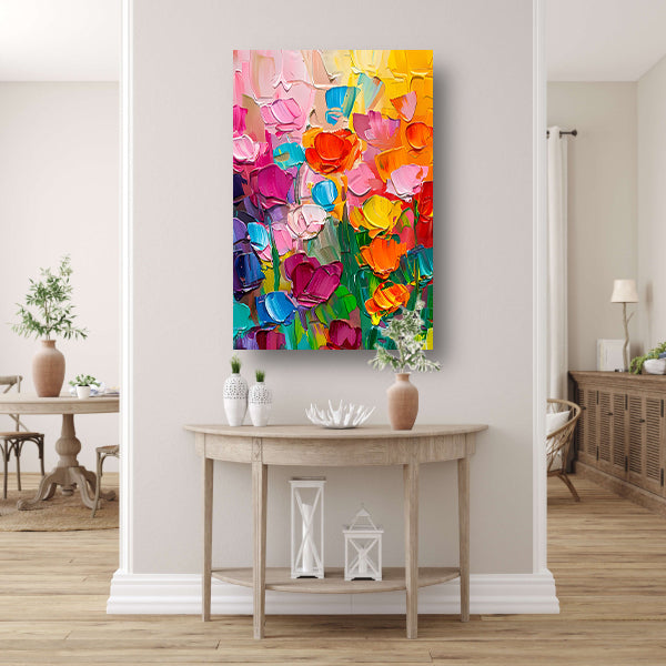 Abstract kleurrijk bloemenveld schilderij voor interieur canvas