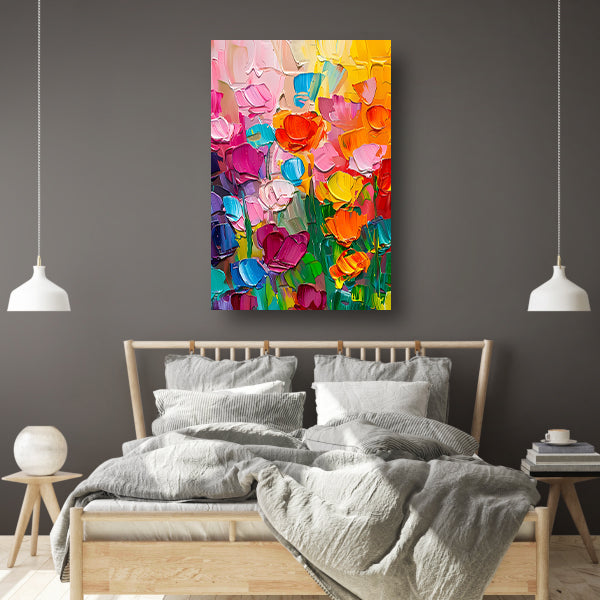 Abstract kleurrijk bloemenveld schilderij voor interieur canvas