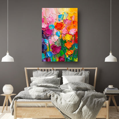 Abstract kleurrijk bloemenveld schilderij voor interieur canvas