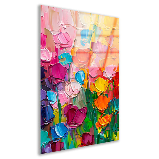 Abstract kleurrijk bloemenveld schilderij voor interieur acrylglas