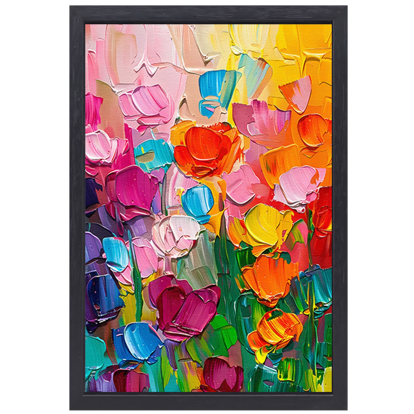 Abstract kleurrijk bloemenveld schilderij voor interieur canvas met baklijst