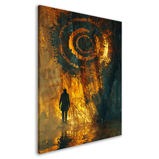 Mysterieuze figuur ontmoet gouden spiraal canvas