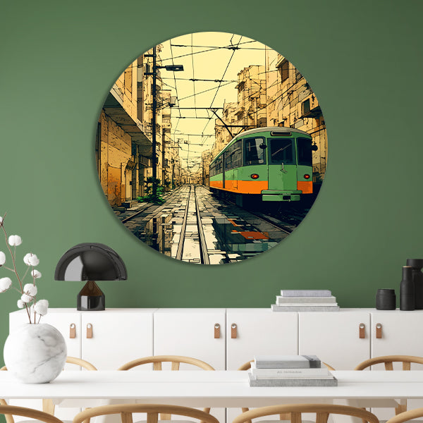 Groene tram in de stad forex muurcirkel