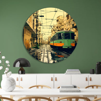 Groene tram in de stad forex muurcirkel