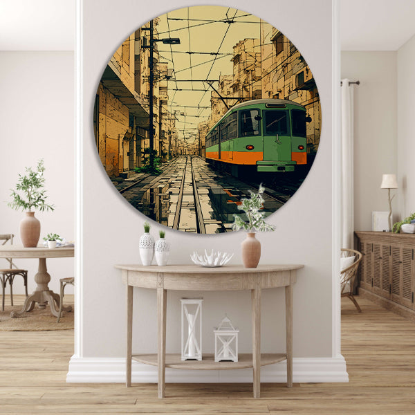 Groene tram in de stad forex muurcirkel