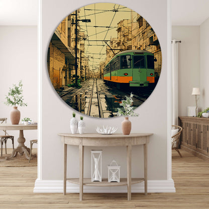 Groene tram in de stad forex muurcirkel
