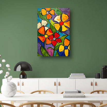 Kleurrijke en abstracte bloemenschilderij met dynamische uitstraling poster