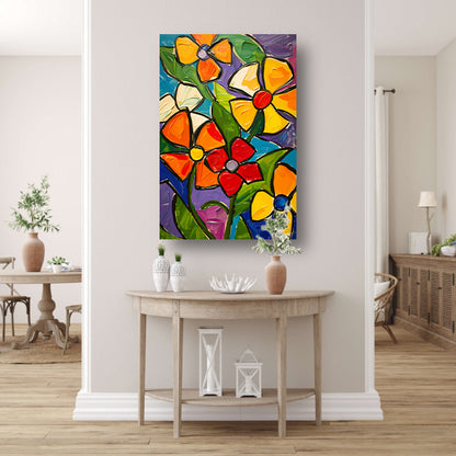 Kleurrijke en abstracte bloemenschilderij met dynamische uitstraling poster