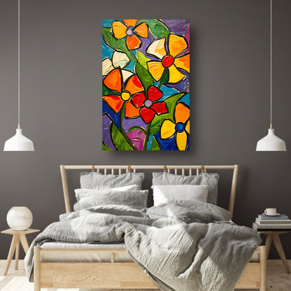 Kleurrijke en abstracte bloemenschilderij met dynamische uitstraling poster