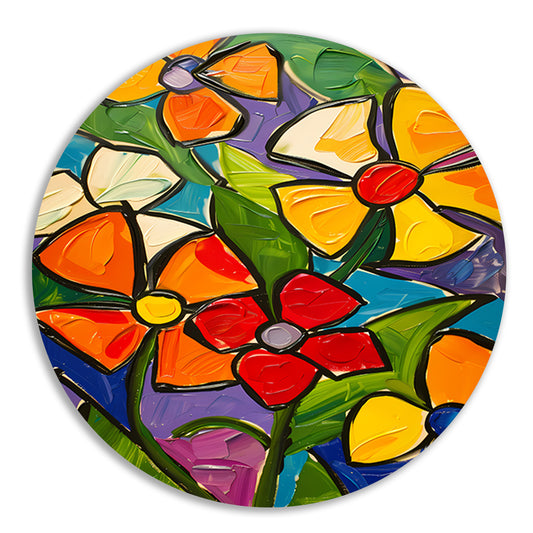 Kleurrijke en abstracte bloemenschilderij met dynamische uitstraling forex muurcirkel