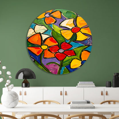 Kleurrijke en abstracte bloemenschilderij met dynamische uitstraling forex muurcirkel
