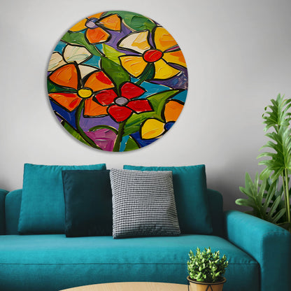 Kleurrijke en abstracte bloemenschilderij met dynamische uitstraling forex muurcirkel